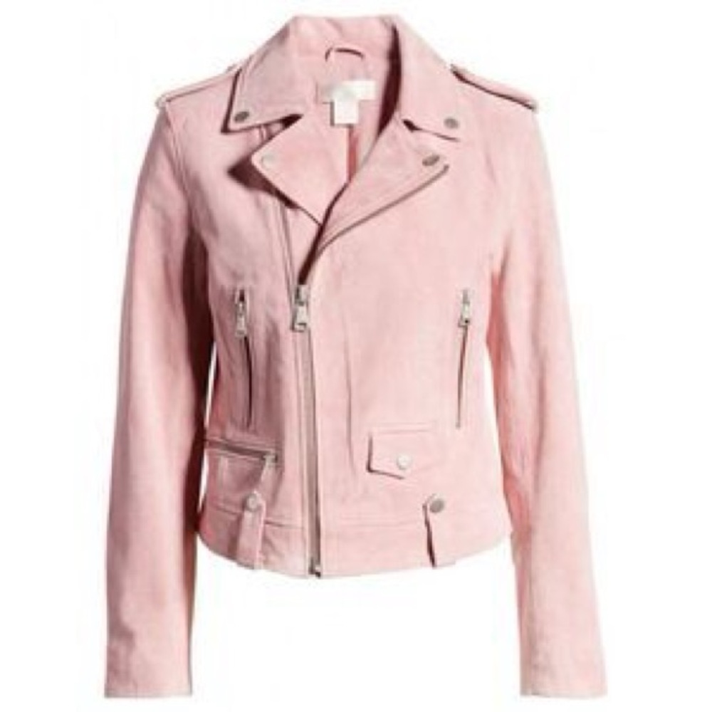 Rachel Parsel Suede Pink Moto Jacket‎ size s
